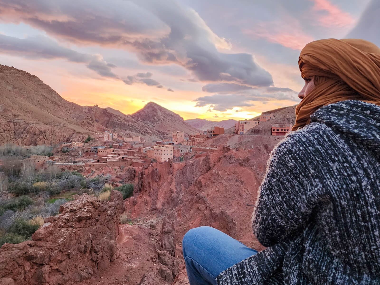 Watching sunset in Dades Gorge