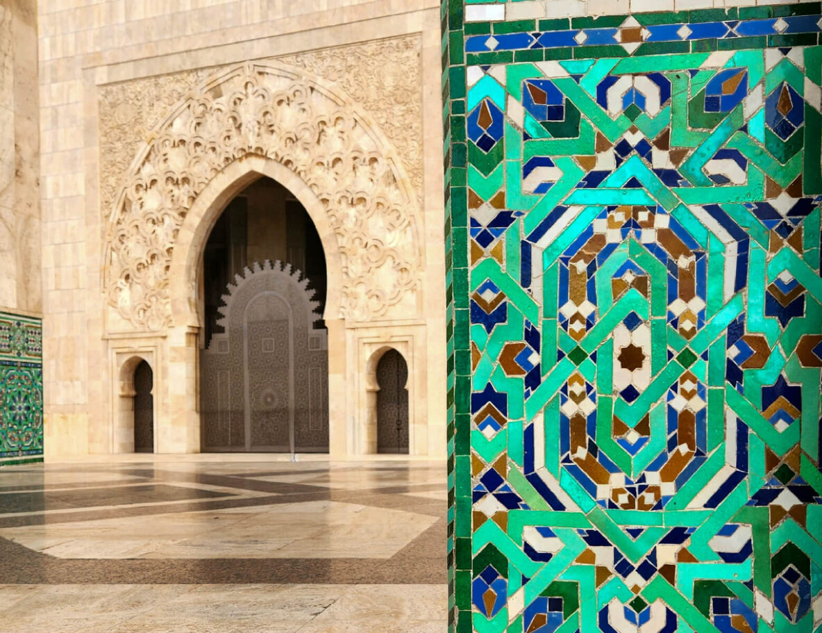 Tile detail and door at Hassan II Mosque in Casablanca