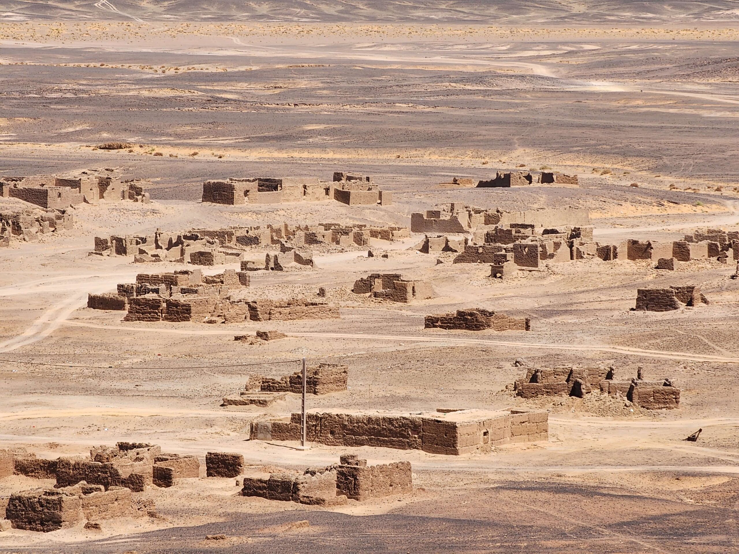 View of the abandoned town of M'fis in the Sahara Desert