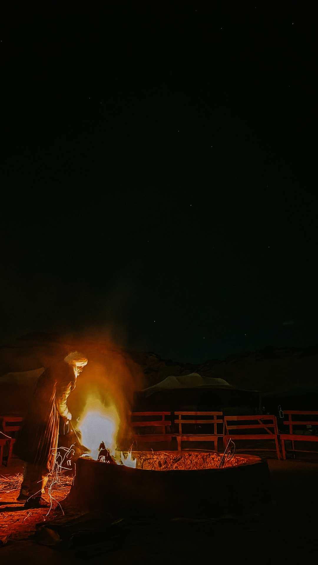 Campfire and music in a Berber style camp in Zagora Desert