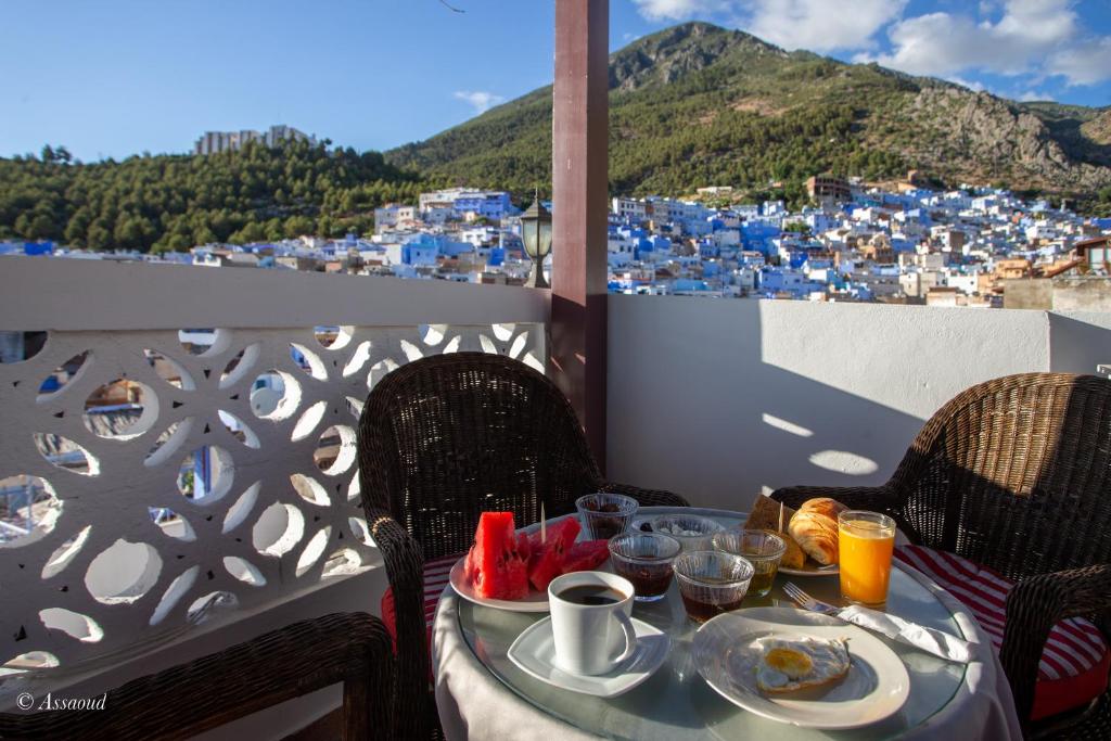 Terrace at Hotel Chams in Chefchaouen, Morocco