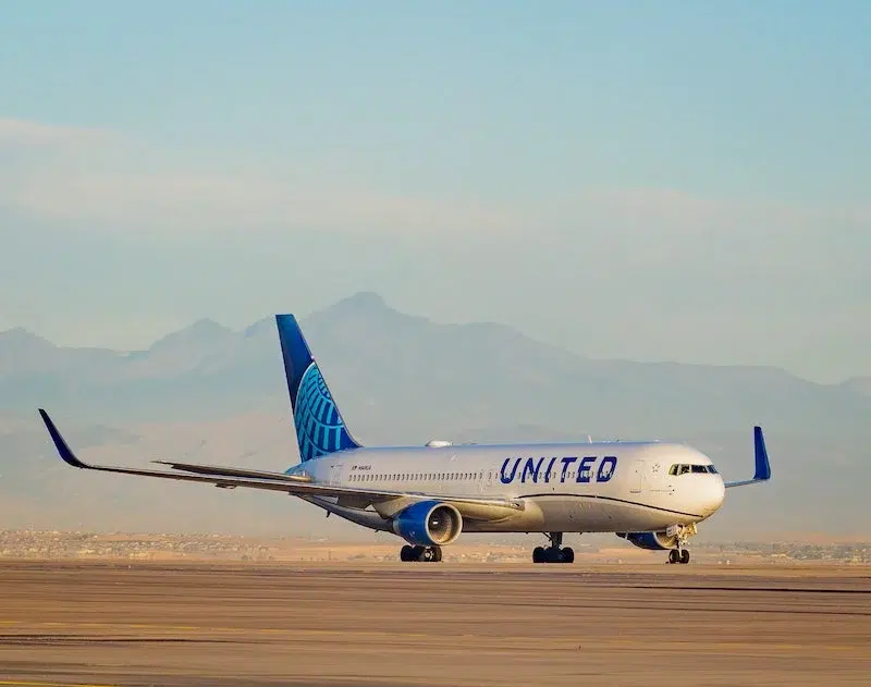 United Airlines plane on the runway in Marrakech, Morocco